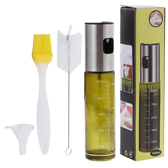 Oil Sprayer for Cooking Olive & Avocado Oil Spray Bottle, 100ml Food Grade Glass Mister with Adjustable Nozzle, 304 Stainless Steel Kitchen Gadgets for Air Fryer Salad Frying BBQ