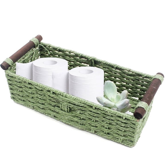 Kabuer Wicker Storage Basket Organizer with Handle, Green, 1 Count