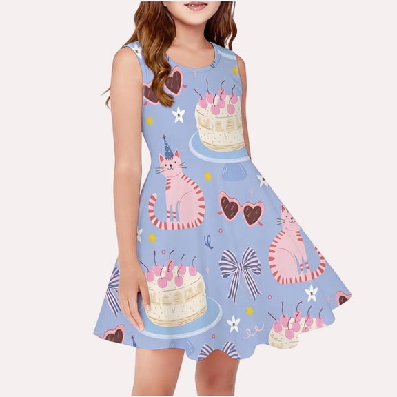 Babcutegg Summer Breathable Short Sleeve Round Neck Dress With Playful Jellyfish Print And Flared Skirt For Kids Blue Size 10