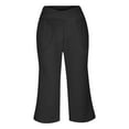 thumbnail image 6 of Dress Capris for Women Petite Tummy Control Wide Leg Pull on Cropped Pants Crossover Soft Stretchy Summer Gaucho Pants with Pockets Black XL, 6 of 6