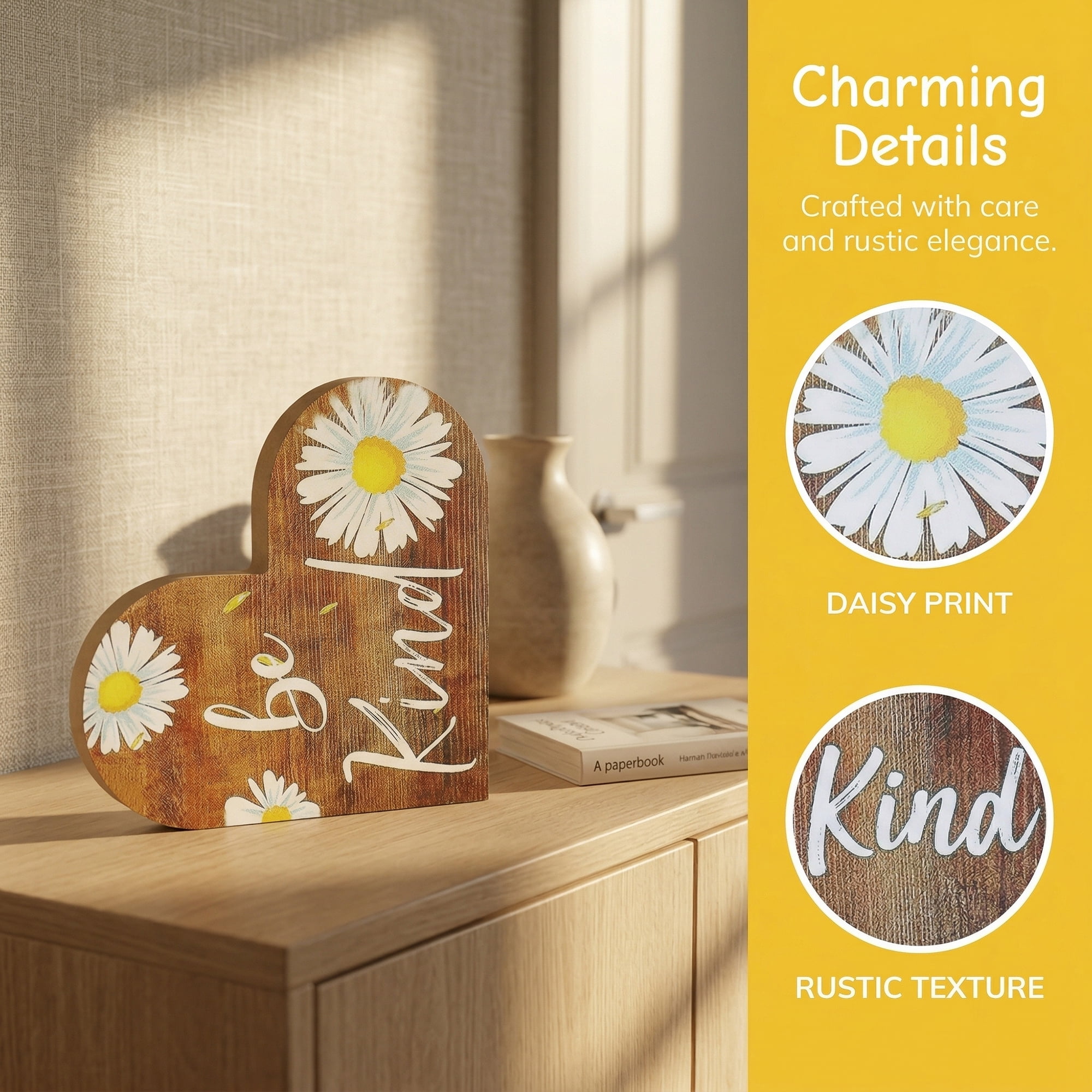 Unique Bargains 2Pcs Wooden Heart Signs Freestanding Heart Tabletop Decor Brown 6.3in
