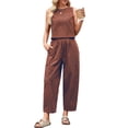thumbnail image 2 of Womens Checker Set 2 Piece Beach Vacation Outfit Summer Tank Top Pants Suit Rust Red L, 2 of 10