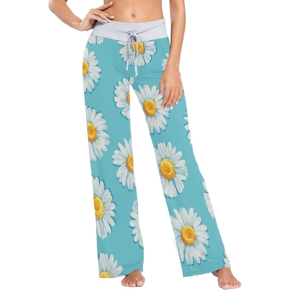 Women's Pajama Pants Daisy Flower Comfy Stretch Sleepwear Essentials womens Lightweight Lounge Terry Pajama Pant, X-Large