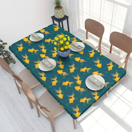 

Home Deluxe Tablecloth Gold Fish Pattern Waterproof Elastic Rim Edged Table Cover- For Christmas Parties And Picnics 4ft
