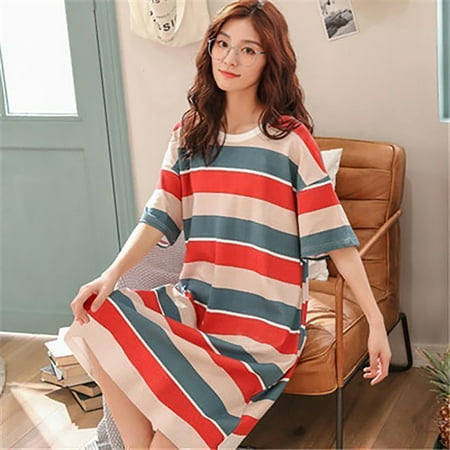 

Women s Milk Silk Pajamas Pajamas Short Sleeved Shirt Casual Printed Nightdress Red Dress Women Lightweight Dresses for Spring