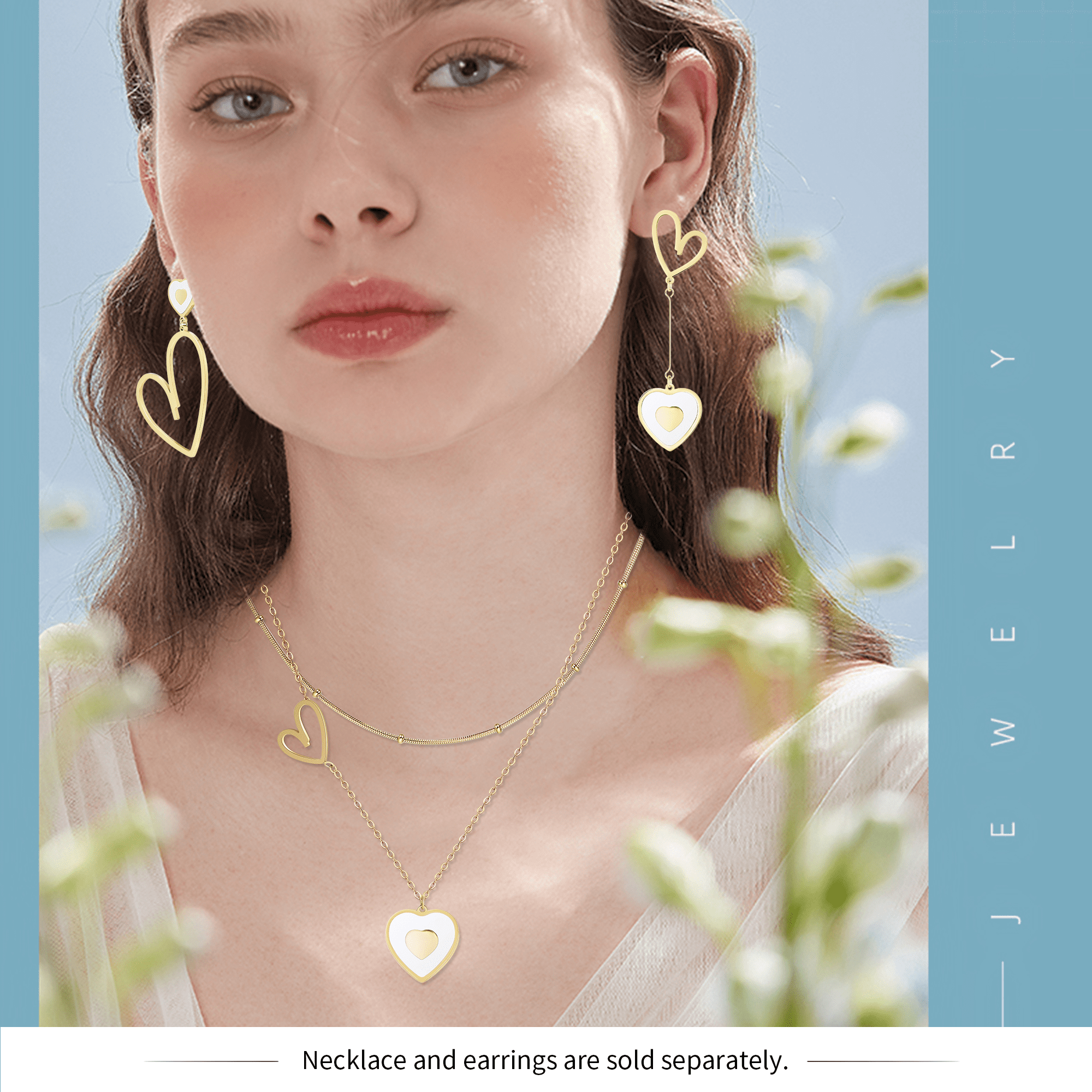 Linawe White Gold Heart Layered Necklace for Women Linawe White Gold Heart Layered Necklace for Women