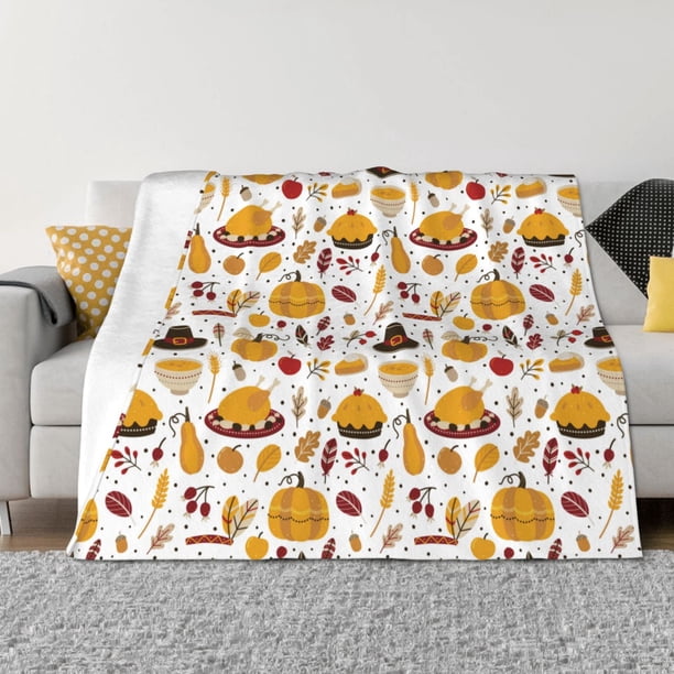 Fotbe Thanksgiving Manta de Franela con Estampado, Manta Ultrasuave para Cama, Sofá, Auto, Hipoalergénica y Antibolitas-60"x50"