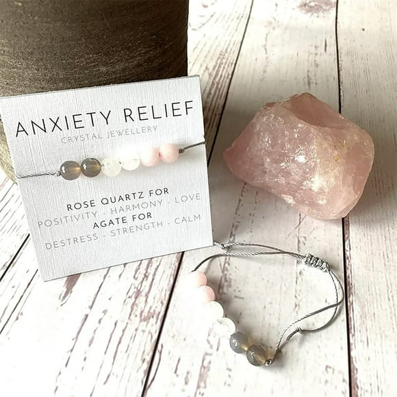 EGNMCR Bracelets for Women Anxiety Stone Beaded Wax Line Bracelet With Card,Amethyst Flash Stone Combination Bracelet Men's And Women's Bracelet Hand Jewelry Stone Bracelets
