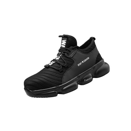 

Ritualay Women Men Safety Shoe Steel Toe Work Shoes Slip Resistant Sneakers Breathable Puncture-proof Unisex Lace Up Black 7 Woman