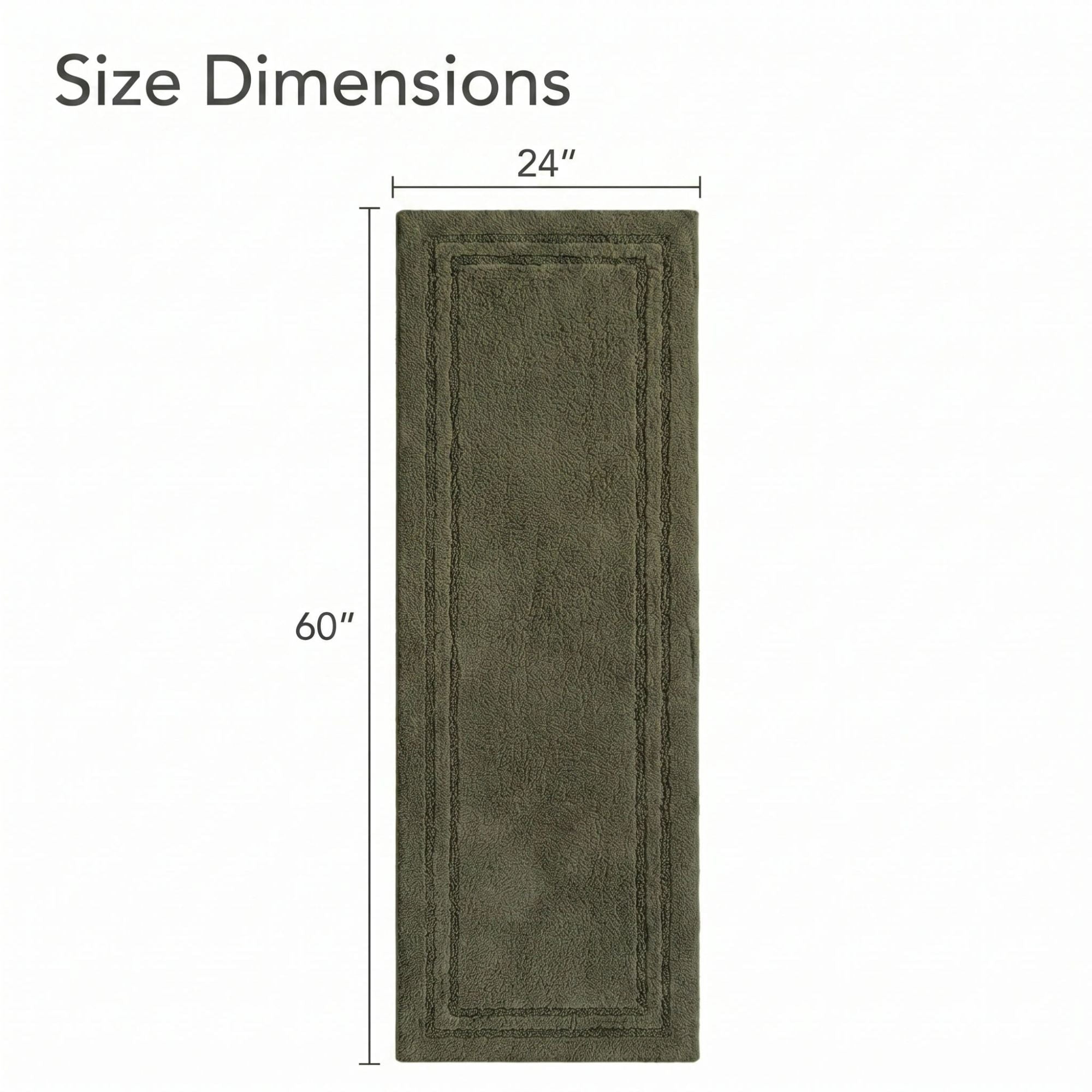 Superior Solid Bordered Cotton Washable Non-Slip Bath Rug, Runner Size, Forest Green