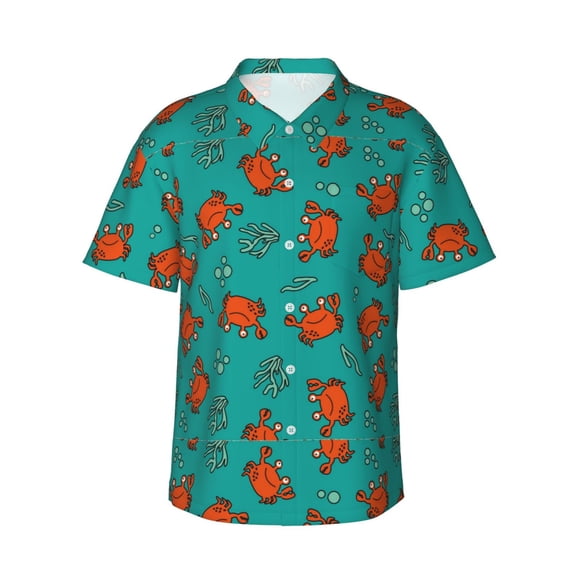 Logiee Colorful Crab Print Mens Hawaiian Shirts,Loose-Fit Short Sleeve Button Down Tropical Aloha Beach Shirt,Summer Vacation Wedding Tops,Small