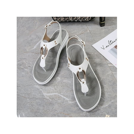

Kesitin Women Wedge Buckle Sandals Flip Flops Open Toe Wedge Summer Shoes