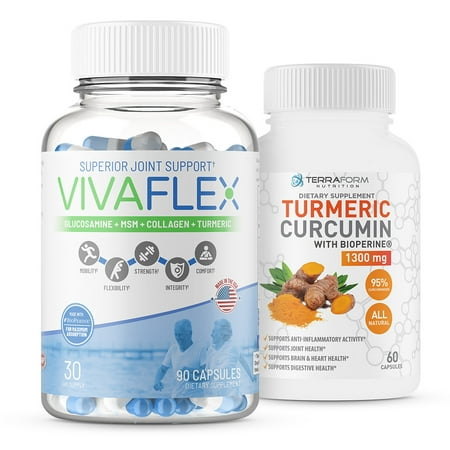 Terraform Nutrition Joint Pain Relief Combo Pack – Vivaflex Plus Turmeric Curcumin – Best Joint Supplements to Help Ease Joint Discomfort & Promote Mobility – 1 Month (The Best Curcumin Supplement)