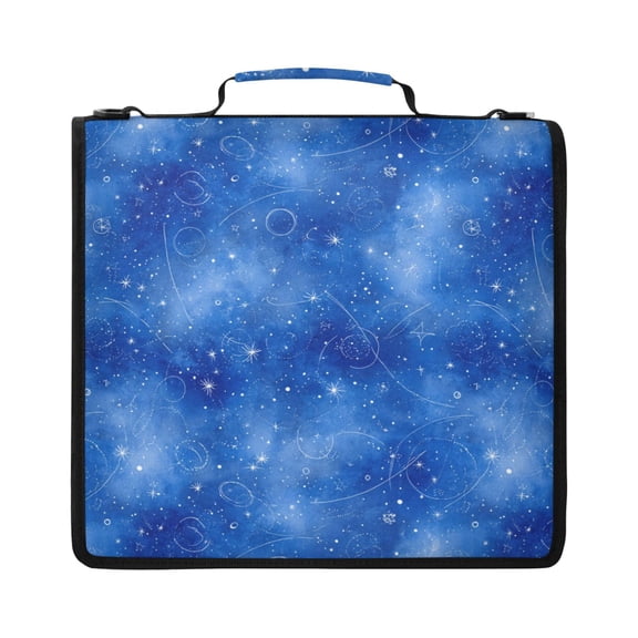 Zipper Binder with Shoulder Strap 2 inch 3 Ring Waterproof File Folder Organizer Bag 500 Sheet Watercolor Blue Space Pattern