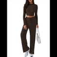 thumbnail image 1 of Conjunto Deportivo Y2K de Dos Piezas para Mujer, con Larga, Top Ajustado y Pantalones Anchos, Ideal para y Otoño Café M, 1 of 8
