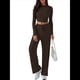 thumbnail image 1 of Conjunto Deportivo Y2K de Dos Piezas para Mujer, con Larga, Top Ajustado y Pantalones Anchos, Ideal para y Otoño Café XL, 1 of 8