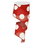 Large Polka Dot Wired Edge Ribbon - 2.5 Inches x 10 Yards (Red, White)TR58640-W7