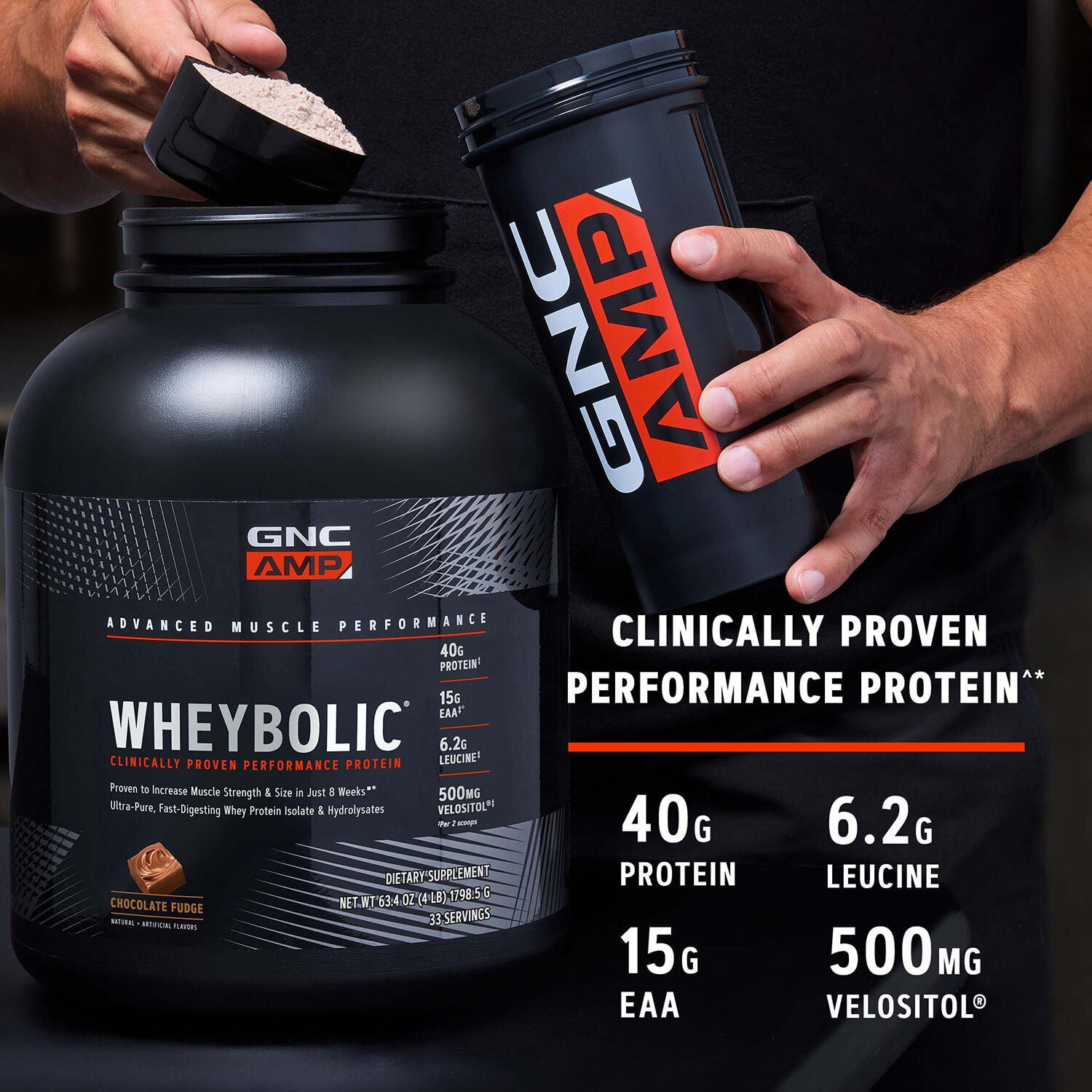GNC AMP Wheybolic Clinically Proven Protein Powder, Increases Muscle Strength & Muscle Building, 40g Whey Protein, BCAA, Leucine, 3rd Party Tested, Cookies and Cream, 10 Servings