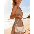 thumbnail image 6 of Gustave Women's Woven Straw Shoulder Bag Beach Small Underarm Tote Purse Boho Hobo Handbag with Seashell Pearl Beaded Chain for Summer Casual Vacation - White, 6 of 7