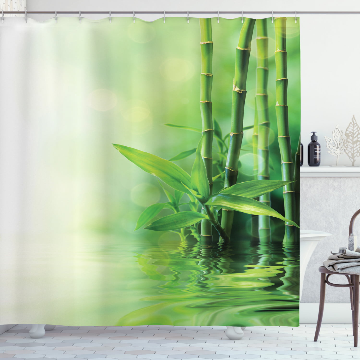 Shower Curtain Set Polyester Waterproof Fabric Sprout Bamboo Forest Background 