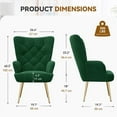 thumbnail image 3 of Hawsaiy High Back Velvet Accent Chair Set of 2 with Metal Legs, Modern Mid Century Armchair, Wingback Reading Chair for Bedroom Living Room,Green, 3 of 9