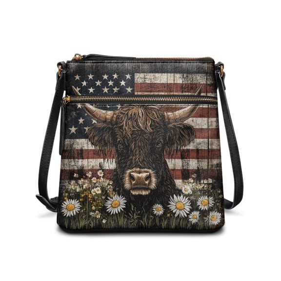 chaqlin Crossbody Hand Bags Highland Cow American Flag Handbag Vintage Daisy Purse Tote Fashion Work Crossbody Bag for Women