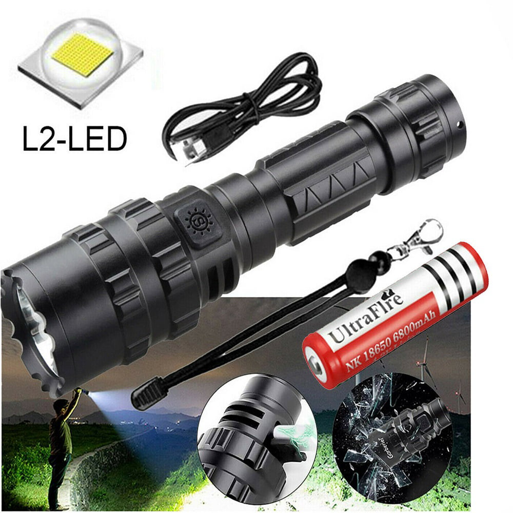 Rechargeable Flashlight Super Bright LED Torch with Holster & Battery 90000lm 