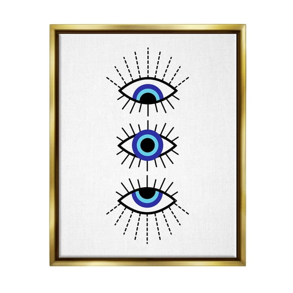 Stupell Industries Three Evil Eyes Pattern Abstract Painting Gold Floater Framed Canvas Art Print Wall Art, 25 x 31