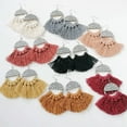 thumbnail image 3 of Boho Geometric Wood Round Macrame Fringe Tassel Statement Bohemia Women Earrings, 3 of 9