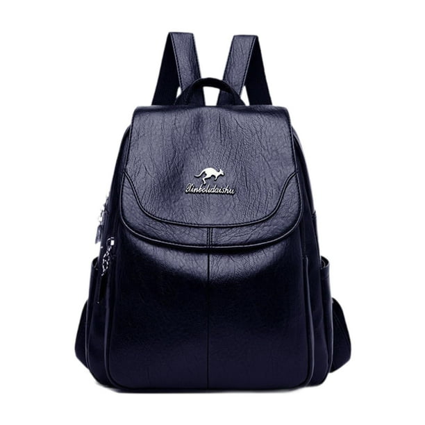 Mochila para mujer de piel sintética, ligera, moderna, con parte superior para portátil Azul
