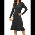 thumbnail image 1 of Vestido de Punto Acanalado para Mujer, Informal, de Larga, Cuello Redondo, Ajustado, Plisado, Estilo Urbano Negro M, 1 of 10