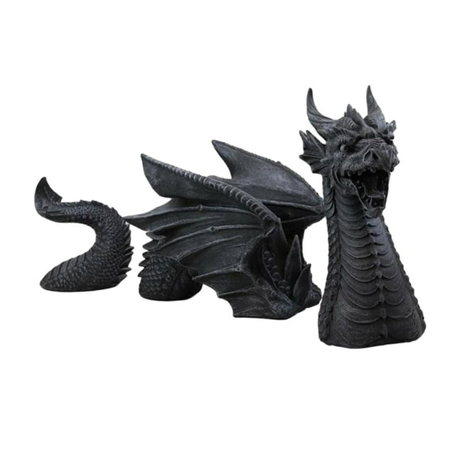 Estatua gótica de dragón para jardín, adorno para exteriores, figuras de animales impermeables, dragón Negro