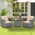 thumbnail image 1 of Costway 3PCS Patio Rattan Furniture Bistro Set Cushioned Sofas Side Table Armrest Mix Gray + Beige, 1 of 10