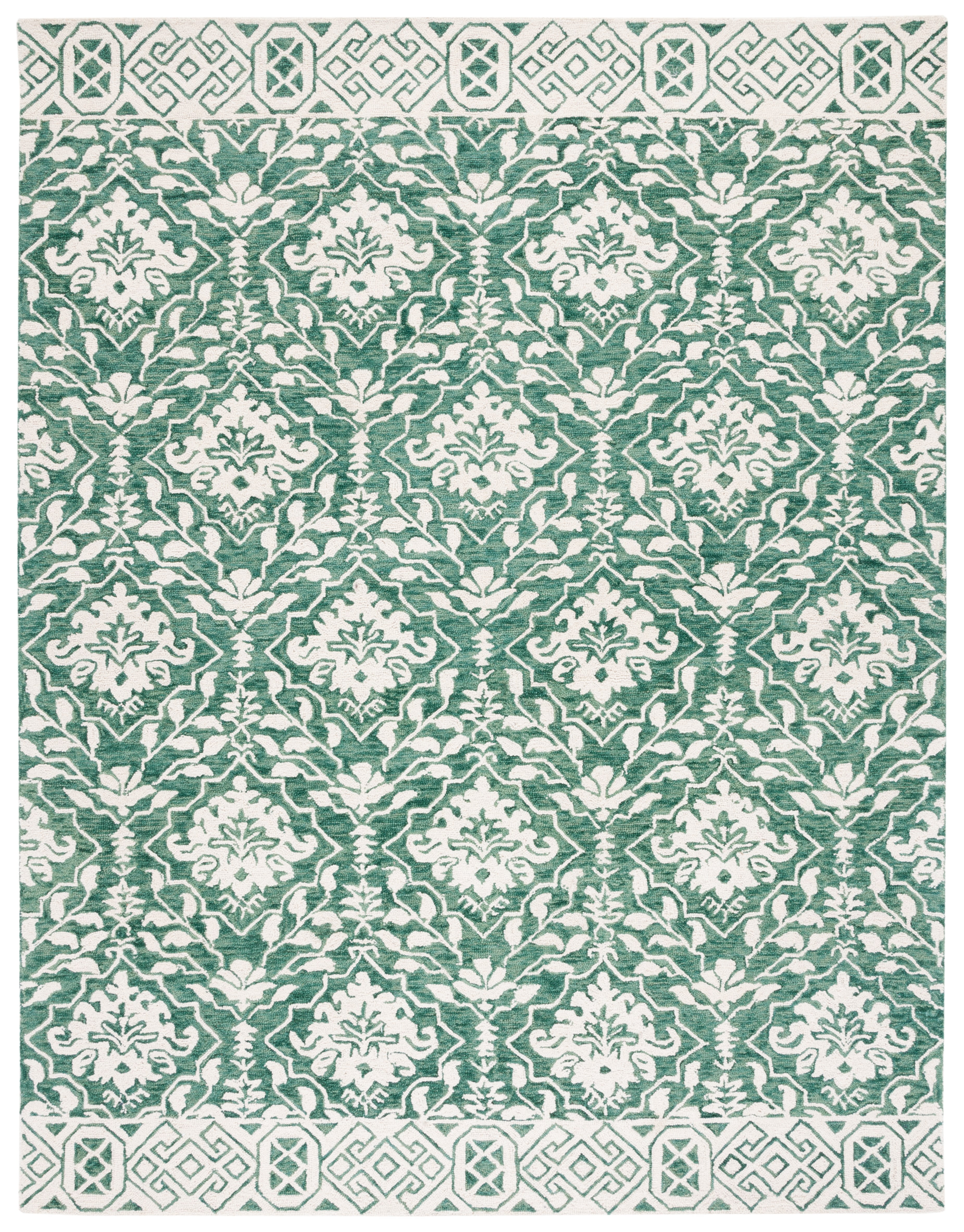 Safavieh Dip Dye Beranadette Floral Wool Area Rug, Dark Green/Ivory, 9' x 12'