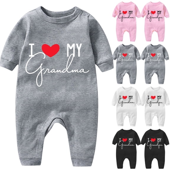 QINGFSAP Baby I Love My Grandma Romper Long Sleeve Bodysuit Snap Crotch Creeper Infant One Piece Outfit