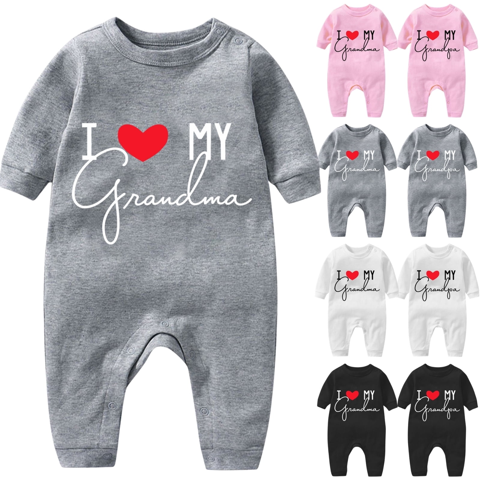 QINGFSAP Baby I Love My Grandma Romper Long Sleeve Bodysuit Snap Crotch Creeper Infant One Piece Outfit
