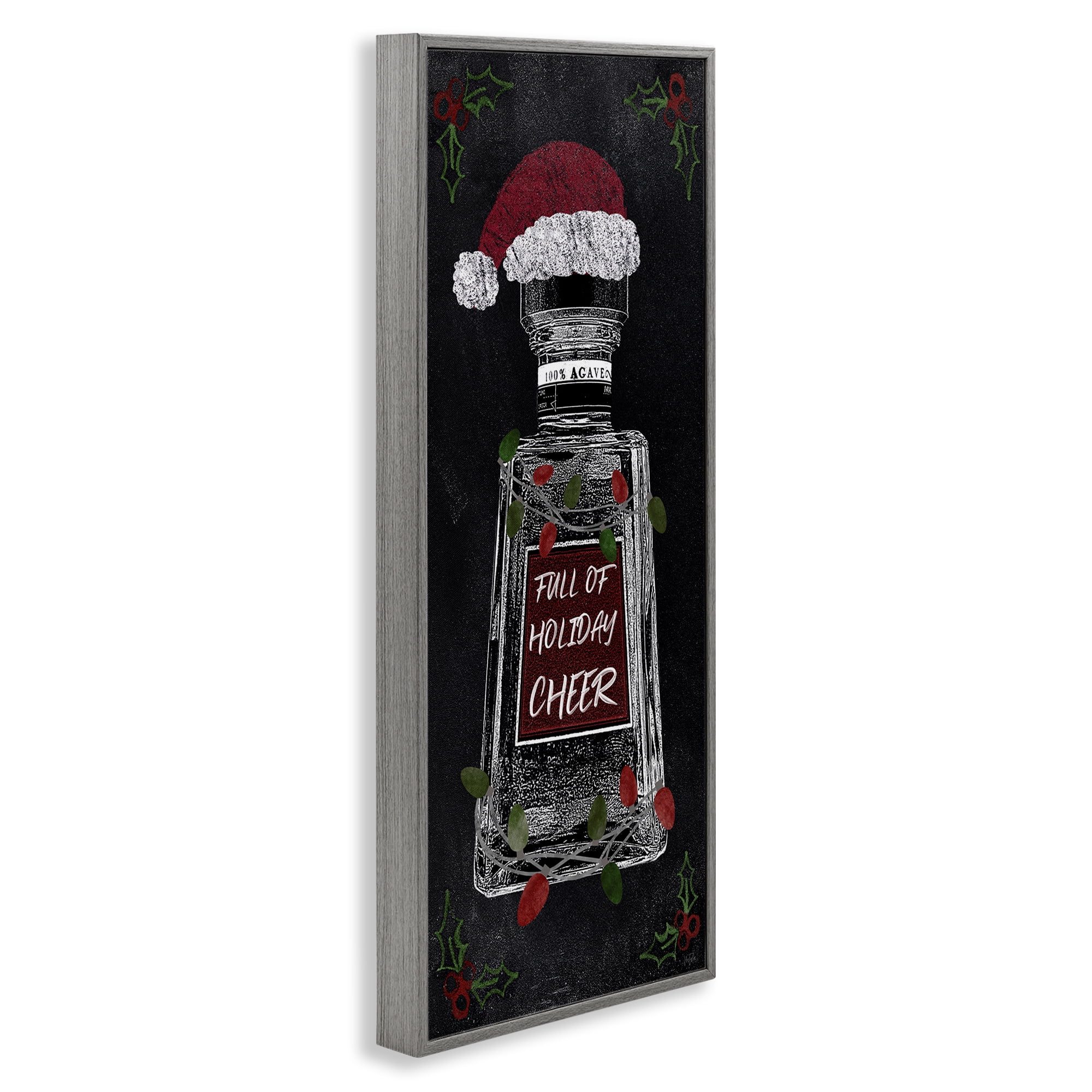 Stupell Industries Holiday Cheer Bottle Holiday Painting Gray Framed Art Prints Wall Art, 13 x 30