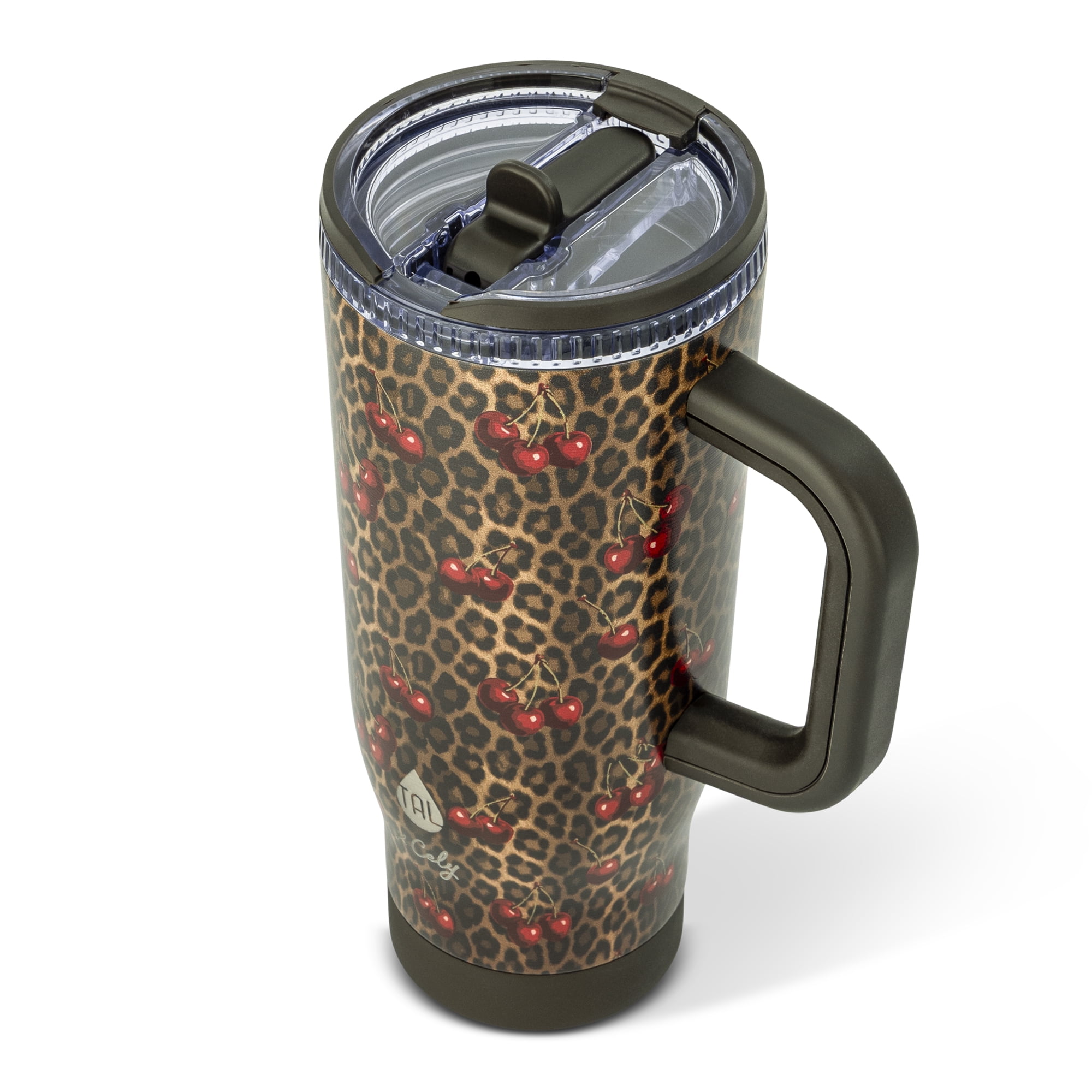 Cely x TAL 32oz Stainless Steel Skye Tumbler with Handle and Fip-up Straw, Cheetah