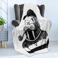 thumbnail image 4 of Indie Soft Flannel Fleece Throw Blanket, Hand Drawn Dressed up Walrus Animal Long Teeth Smoking Antromorphic Sketch Art, Cozy Plush for Indoor and Outdoor Use, 70" x 90", White Black, by Ambesonne, 4 of 5
