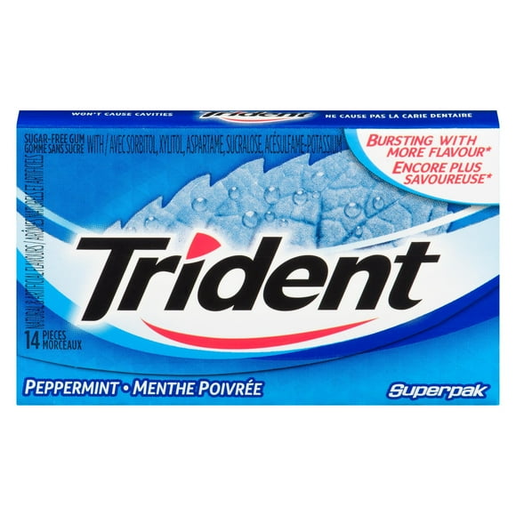 Trident, gomme sans sucre, saveur menthe poivrée, 14 morceaux