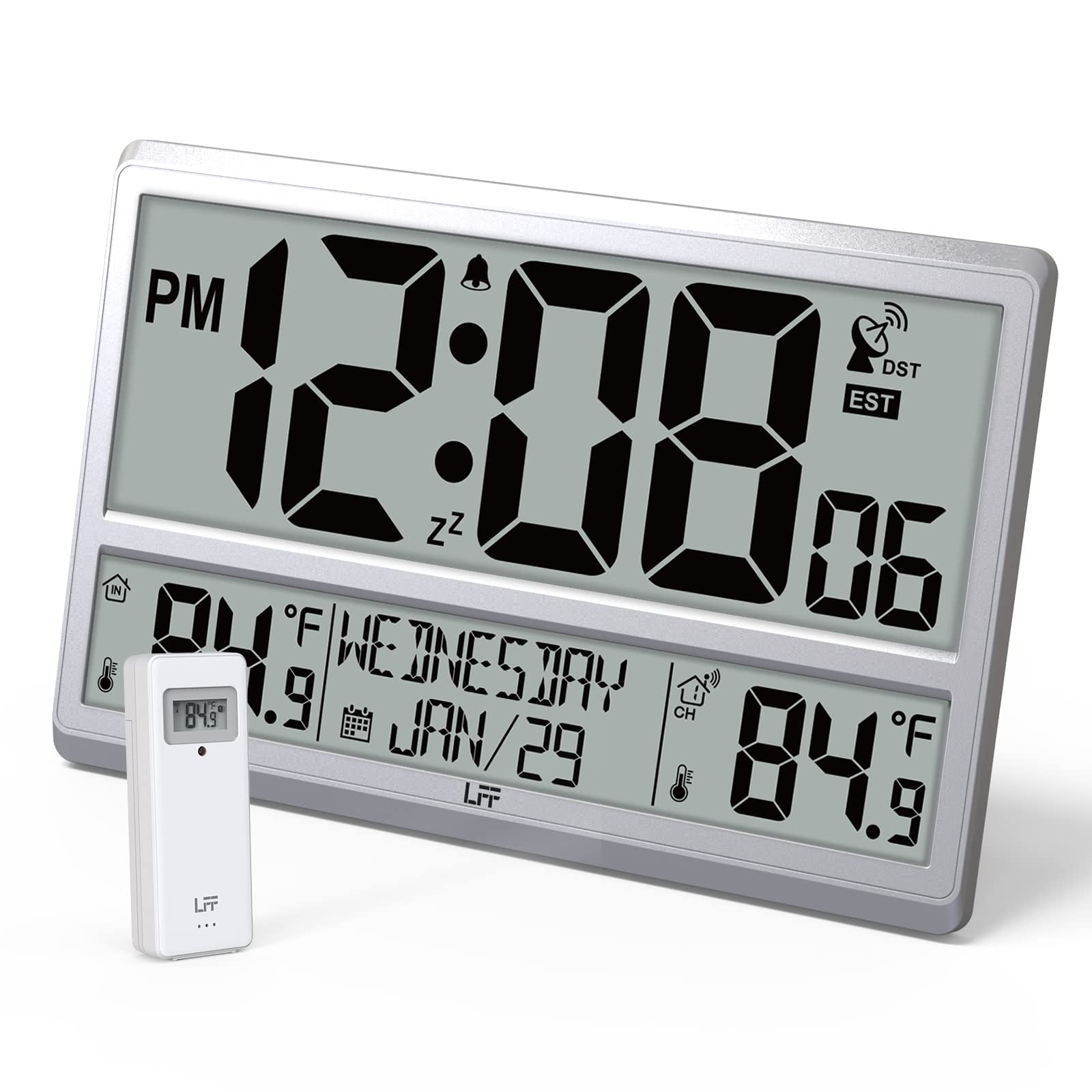 Jumbo Atomic Digital Wall Clock Home Office Indoor Outdoor Temperature Large 