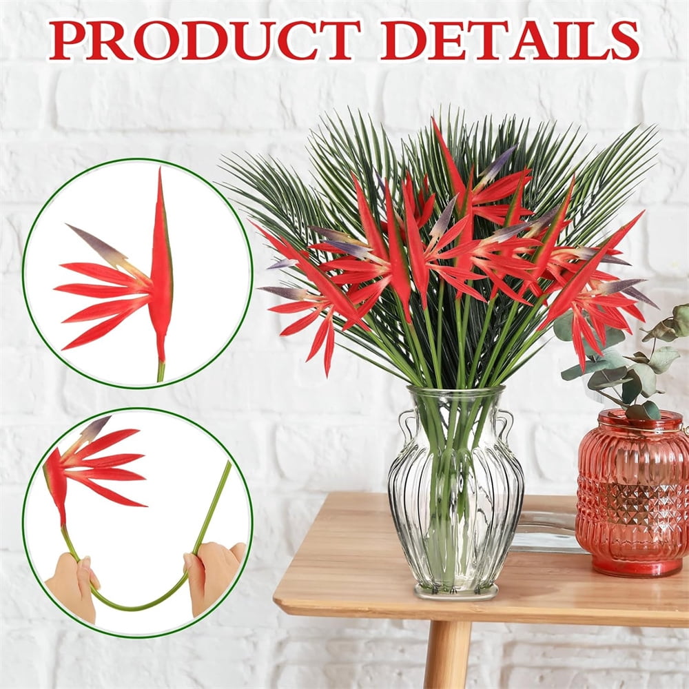 NOGIS Artificial Flowers 10 Pcs Bird of Paradise 22.4" Permanent Flower,Strelitzia Tropical Imitation Plant Flower Bouquets for Office Home Party Decorations,Arrangement Potted Plants (Red)