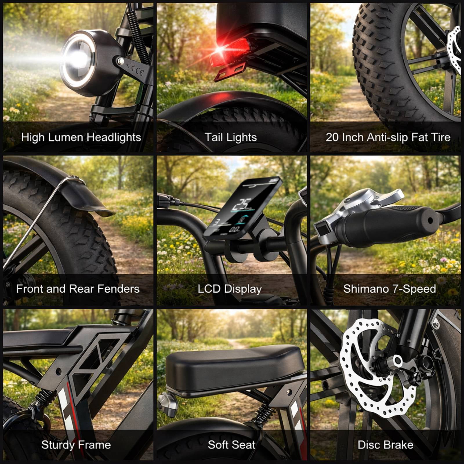 EggKing C200 1000W Electric Bike for Adults, 20" Fat Tire E-Mountain Bikes, 48V 17.5Ah 31MPH Electric Bicycle, Full Suspension UL2849 Black