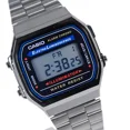 thumbnail image 2 of Reloj pulsera digital Casio A-168 con correa de acero inoxidable color plateado - fondo gris/negro/azul, 2 of 6