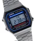 thumbnail image 2 of Reloj pulsera digital Casio A-168 con correa de acero inoxidable color plateado - fondo gris/negro/azul, 2 of 6