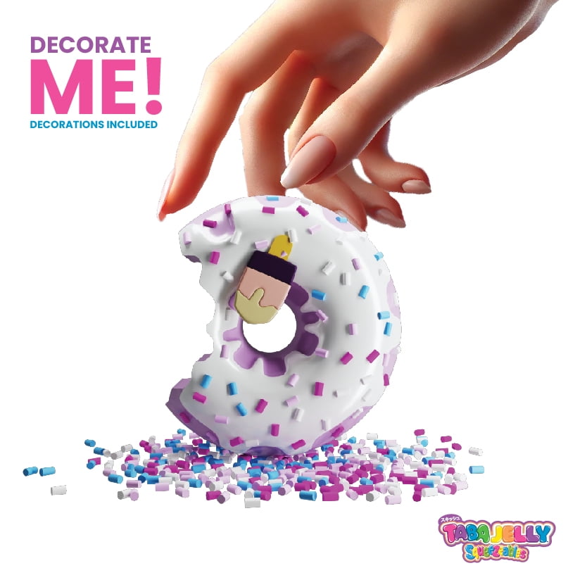 Taba Jelly Squishies Darling Donut - FuFu Squeeze Stress Relief Toy for Kids & Adults - Stretchy & Sticky Fun Sensory Play with Decorations - Relaxing Fidget Toy for Anxiety Relief & Calming Exercise