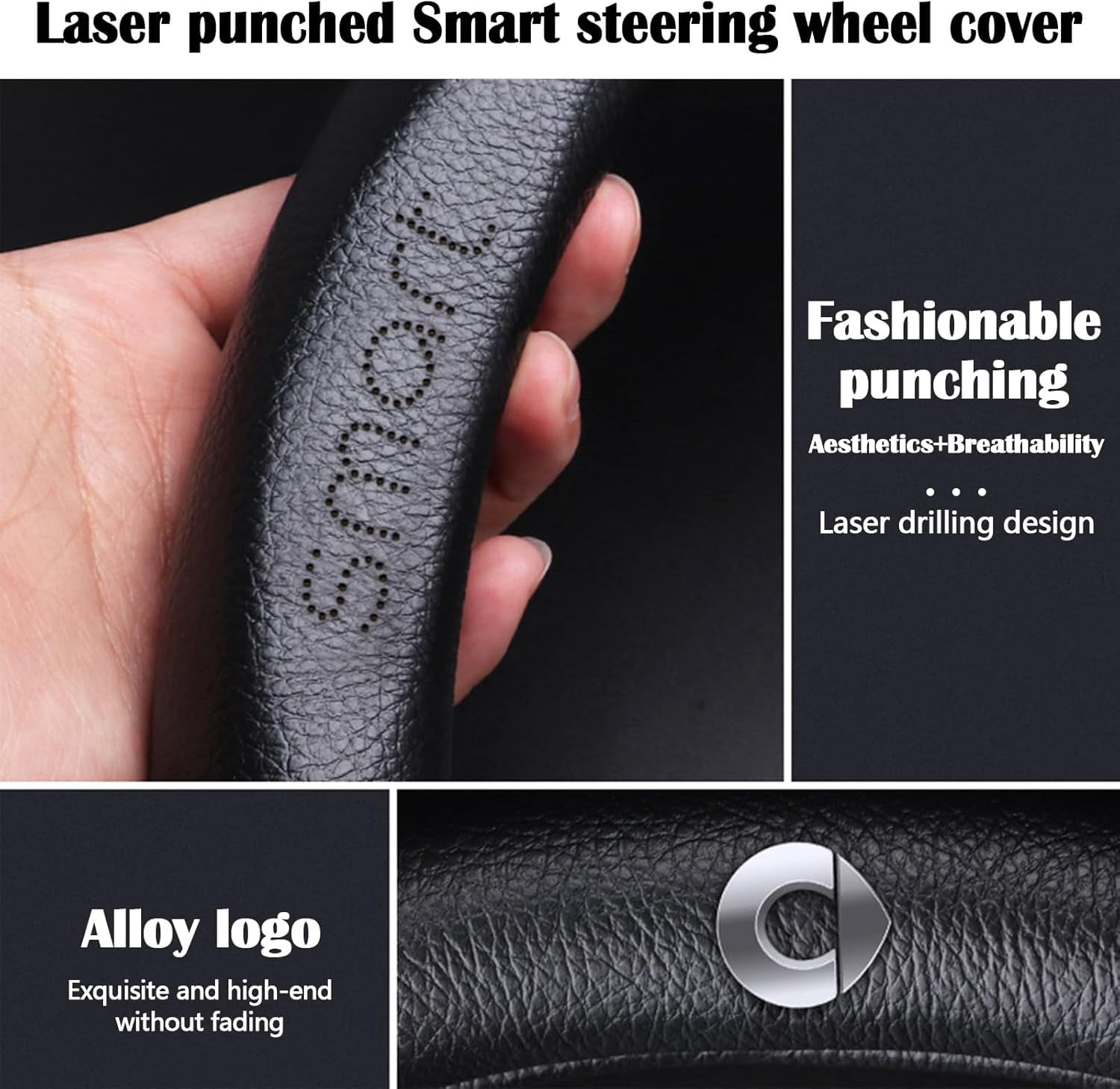 Car Steering Wheel Cover for Benz Smart 450 451 453 Fortwo Forfour, Black Non-Slip Microfiber Leather Steering Wheel Protector for Benz Smart Car Accessories