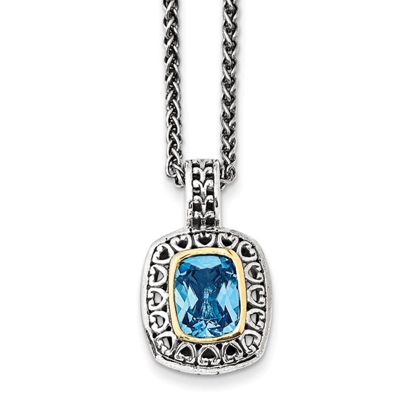Sterling Silver w/14k Antiqued Light Swiss Blue Topaz Necklace 18 Inch
