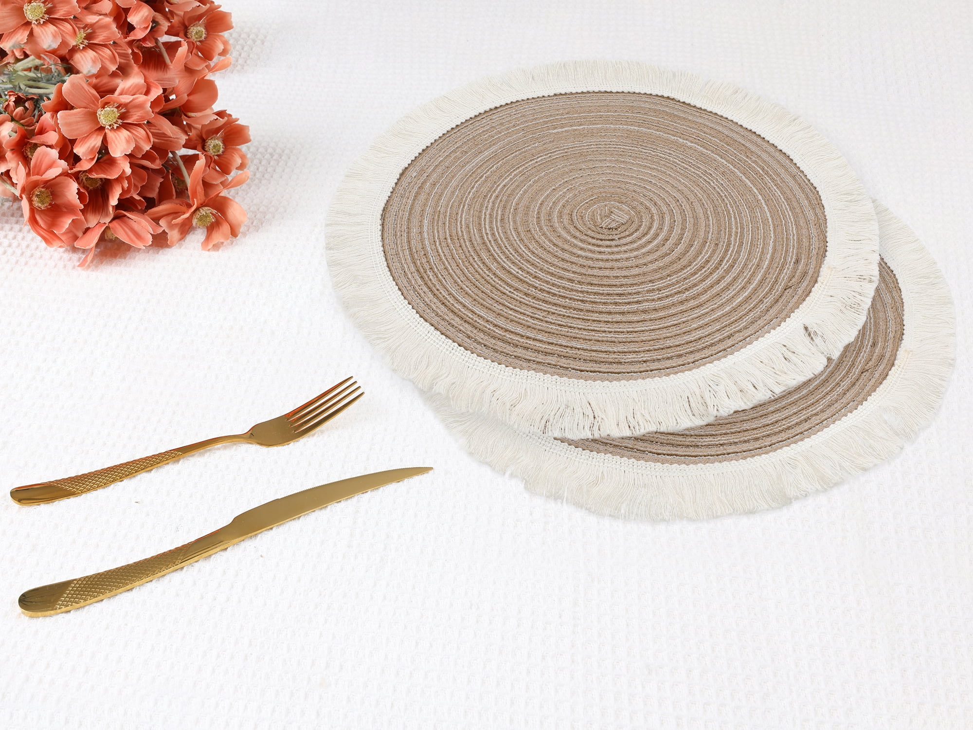 Unique Bargains Rustic Rattan Place Mats Set of 6 for Dining Table Decor Coffee 15x15in