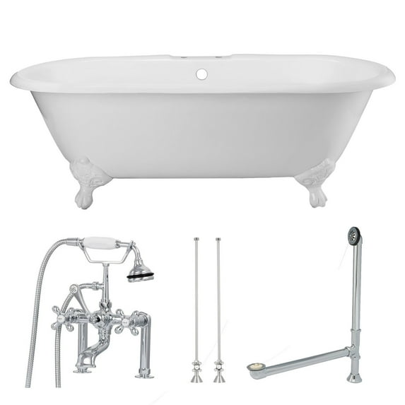 Vintage Tub & Bath Cambridge 66 Inch Cast Iron Double Ended Clawfoot Tub Package - Rim Faucet Drillings